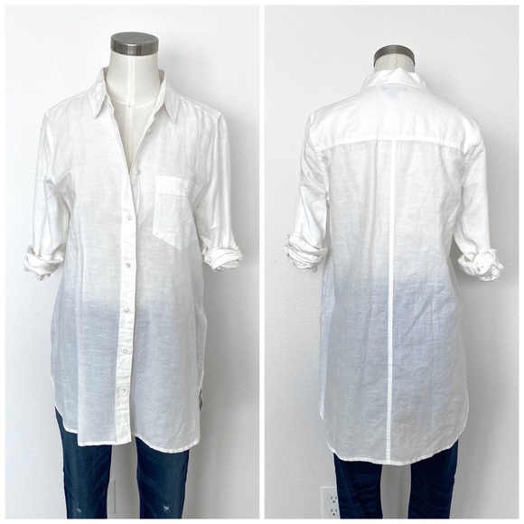 J. Crew Tops - j.crew white cotton-linen long boy shirt